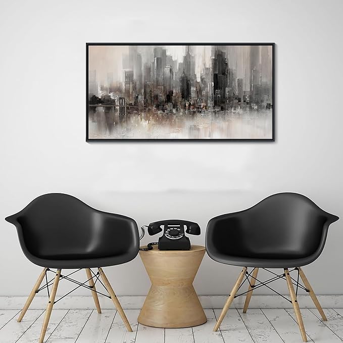 Cityscape Wall Art New York City Skyline Buildings Picture Modern Abstract Grey NYC Skyline Birds Painting Framed Artwork for Bedroom Living Room Bathroom Home Office Decor 20×40IN