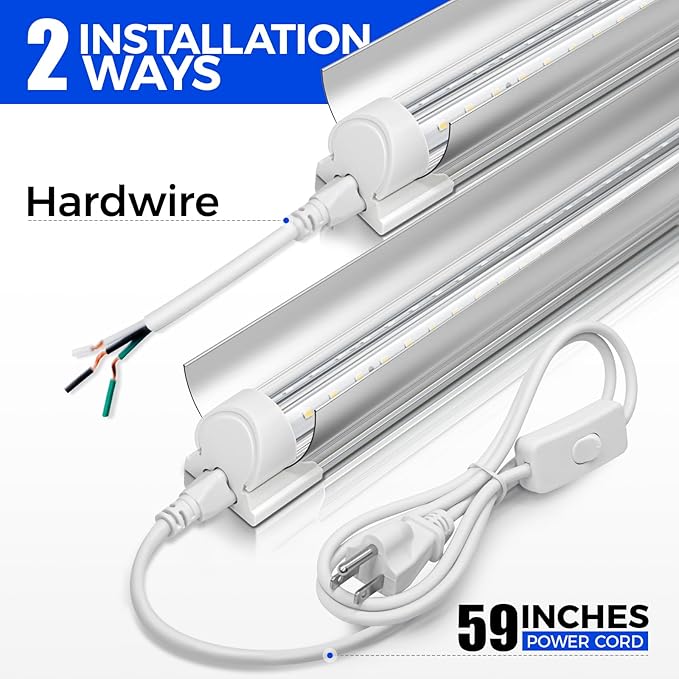 Barrina LED Shop Light 4FT, 40W 5500LM 6500K, No RF Interference Garage Lights with Reflectors, V Shape Linkable LED Shop Lights, Clear Cover LED Ceiling Light, T8 Integrated Light Fixture