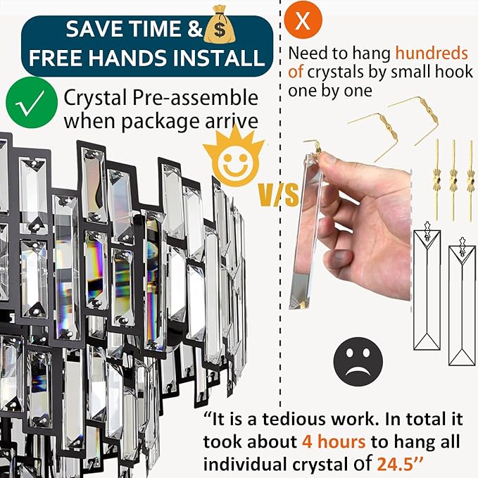 Modern Crystal Chandelier Lighting for Dining Rooms Bedroom Foyer Entryway Ceiling Hanging Pendant Light Fixture Lamp 24.5''