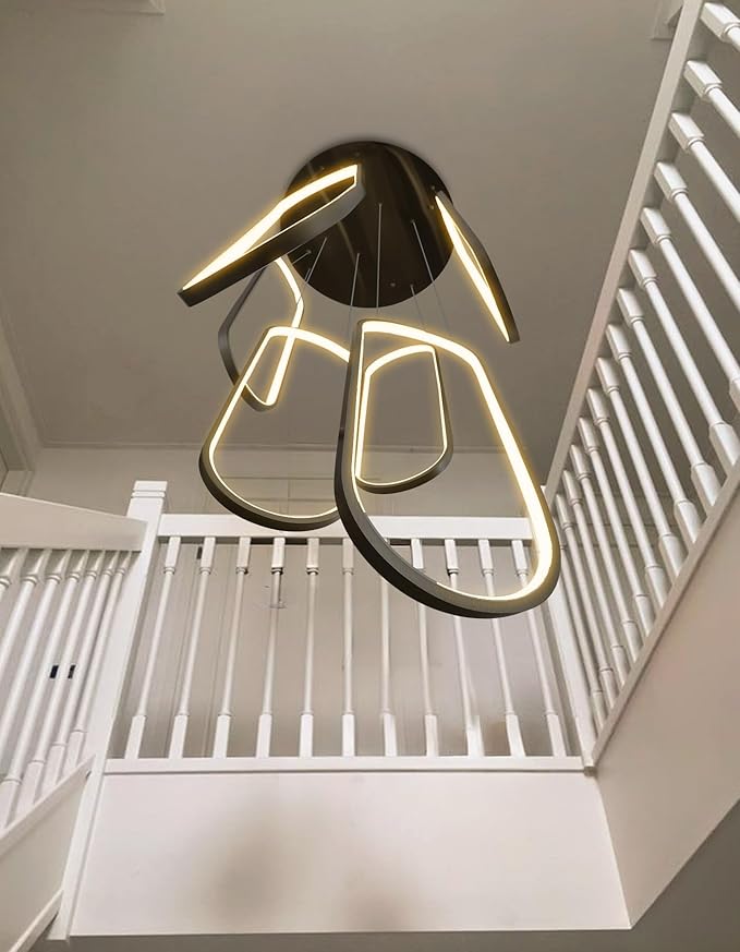 6 Rings Modern Chandelier LED Dimmable Flush Mount Ceiling Light for Foyer Living Room Staircaes Black