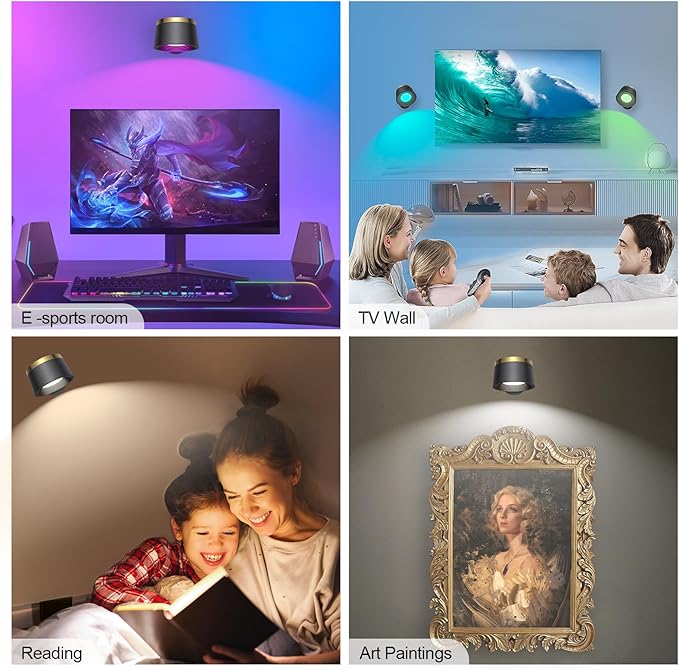 Moobibear LED Wall Lights with Remote, 3500mAh Rechargeable Battery Operated Wall Sconce, Dimmable 13RGB + 3 Color Temperature Magnetic Wireless Wall Lamp, for Rooms, Hallway (Black, 1 PC)