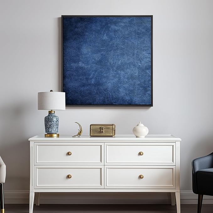 Large Framed Navy Blue Abstract Wall Art for Living Room, Modern Canvas Prints Paintings Artwork for Walls, Minimalist Blue Pictures for Hallway, Bedroom, Office Wall Decor -30x30 In