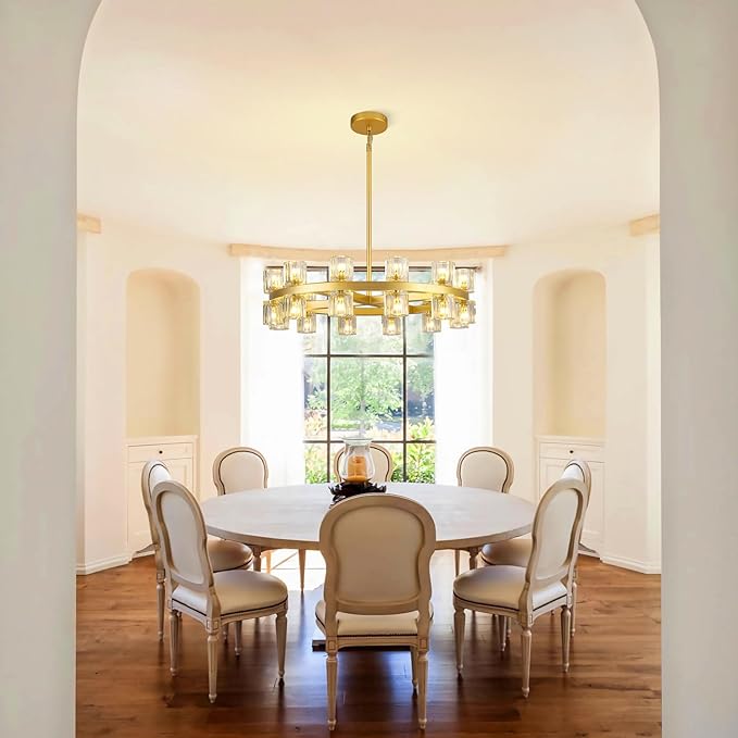 Modern 24" Gold Crystal Chandelier,K9 Crystal Round Chandeliers for Dining Room,Living Room Chandelier, Dining Room Chandeliers Over Table, Sutiable for Bedroom,Foyer,G4 Includes Bulbs