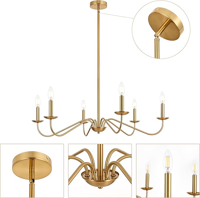 Jonsi Modern Gold Chandelier for Dining Room,35 Inch Brushed Brass Chandelier Light Fixture, Dining Room Light Fixtures Over Table