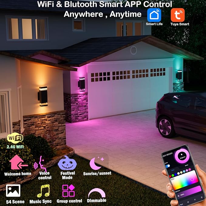 Mi.Light RF Remote Control RGB Colour Changing Lighting LED Double Up and Down Outdoor Wall Light,White Temperature 2700k- 6500k RGB+CCT Exterior Wall Lighting (3 Pack)