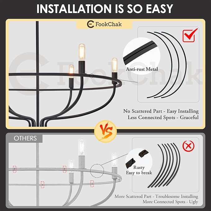 Black Dining Room Light Fixture, 6-Light Farmhouse Black Chandelier for Bedroom Metal Candle Chandeliers Hanging Lighting for Kitchen Living Room Entryway Foyer, 28.54in