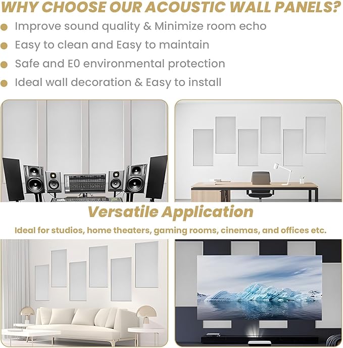 6 PCS Acoustic Panels, Large Soundproof Wall Panels, Professional Fiberglass Sound Absorbing Panels, 23.6x11.8 Inches Sound Proof Foam Panels for Walls, Studio Home Offices(Grey)