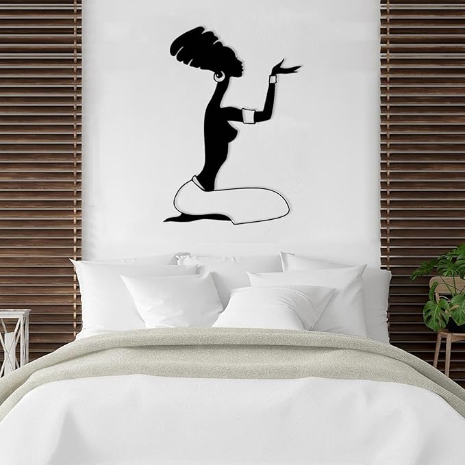 Metal African Woman Wall Art, Black Woman Wall Art, African American Figurines Decor, African Art Sculptures, Tribal Wall Art, Modern Abstract Wall Art, Wall Hangings for Living Room (White, 30"x21"|76x53cm)
