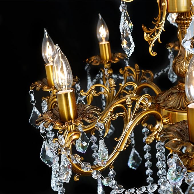 Antique Gold Crystal Chandelier Lighting 8-Light Contemporary Chandeliers Classic Crystal Candle Island Lighting Dining Room Foyer Entrance Chandelier Light Fixture 27"