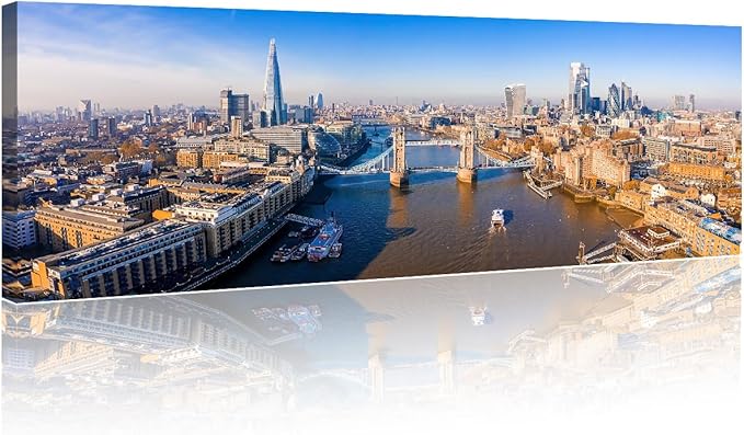 Aerial View of the Tower Bridge in London City Skyline Pictures for Living Room Cityscape Canvas Wall Art Modern Decor Beautiful Panorama of London Tower Bridge Artwork Posters Prints 12x46 Inch