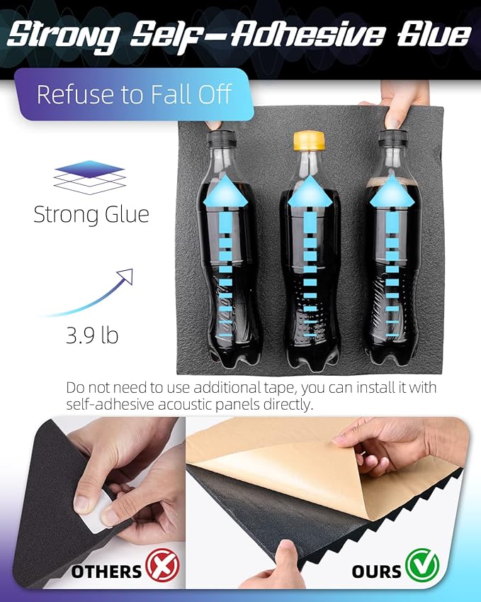 Acoustic Panels Upgrade Self-Adhesive 12pack,1" X 12" X 12" Sound Proof Foam Panels for Walls Quick-Recovery,Sound Panels 35kg/m³High Density,Soundproof Wall Panels for Wall Decor,Black&Yellow