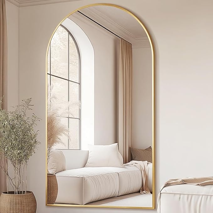 Arched Full Length Mirror, 78"x38" Large Floor Mirror with Stand, Oversized Full Body Mirrors for Standing/Leaning/Hanging, Wall Mounted Mirrors for Bedroom, Living Room,Dressing Room, Gold