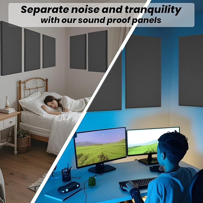6 PCS Acoustic Panels, Large Soundproof Wall Panels, Professional Fiberglass Sound Absorbing Panels, 23.6x11.8 Inches Sound Proof Foam Panels for Walls, Studio Home Offices (Black)