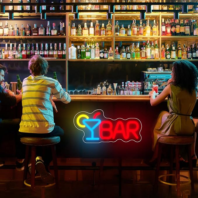 Bar Neon Sign Neon Bar Lights Bar Neon Signs for Home Bar LED Sign Neon Bar Sign Light Up for Home Bar Wall, Bar Lights for Home Bar Living Room Bistro Man Cave Party, 9.8"" x 4.8""