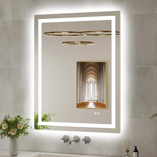 28x36 LED Bathroom Mirror with Lights, Brighter Backlit + Front Lit, Tempered Glass, Dimmable, Multiple Light Modes, Anti-Fog Lighted Bathroom Vanity Mirror for Wall, Memory Function