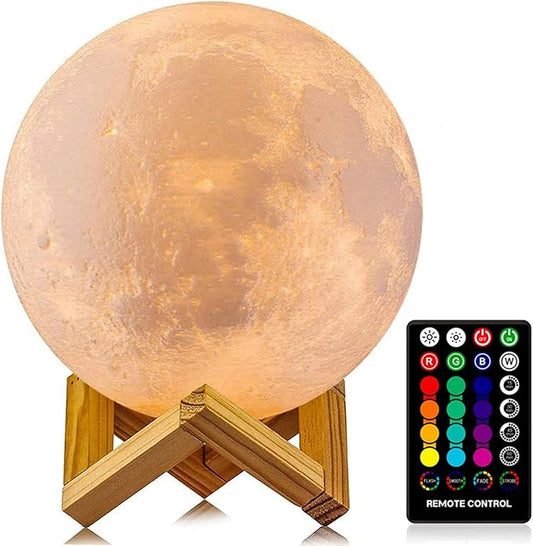 LOGROTATE Moon Lamp, 16 Colors LED Night Light for Kids 3D Printing Moon Light with Stand& Remote/Touch Control & Timing, Moon Light Lamp for Kid Friend Birthday Gifts, Room Decor (Diameter 4.8 INCH)