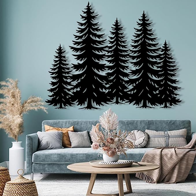 lunwall Metal Pine Tree Wall Art, Metal Forest Wall Art, Pine Branch Wall Decor, Christmas Tree Wall Decor, Forest Wall Hanging, Nature Lover Gift (Style 5, 41" W x 33" H / 105 x 83 cm)