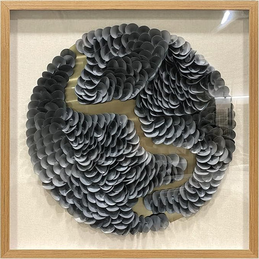 BrightA Black circular leather wall sculpture, wall art piece, large-scale wall decoration, 3D artwork, minimalist layered circular design, acrylic glass solid wood frame, contemporary office decoration item 31.5"x31.5"