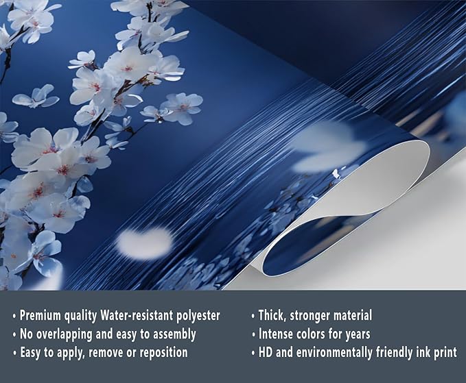 Japanese Mural Wallpaper, Japanese Cherry Blossoms Murals, Moon View Murals Wallpaper for Living Room Bedroom Home Decor Mural - 78.7" W x 55.20" H (Not Peel Stick)