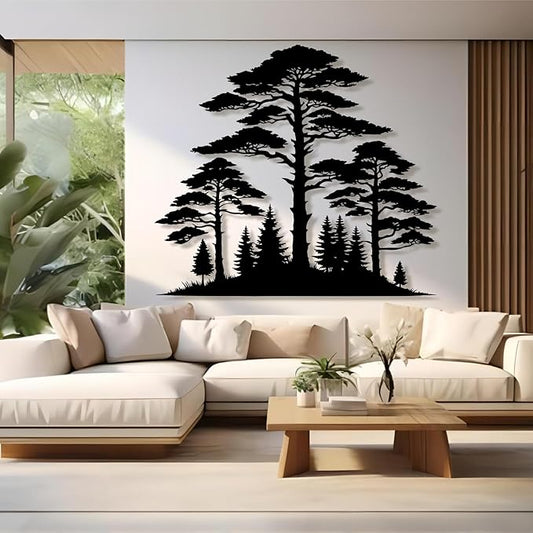 lunwall Metal Pine Tree Wall Art, Metal Forest Wall Art, Pine Branch Wall Decor, Christmas Tree Wall Decor, Forest Wall Hanging, Nature Lover Gift (Style 7, 42" W x 37" H / 106 x 94 cm)