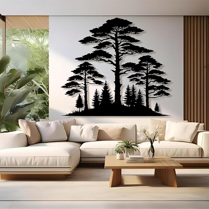 lunwall Metal Pine Tree Wall Art, Metal Forest Wall Art, Pine Branch Wall Decor, Christmas Tree Wall Decor, Forest Wall Hanging, Nature Lover Gift (Style 7, 30" W x 27" H / 76 x 68 cm)