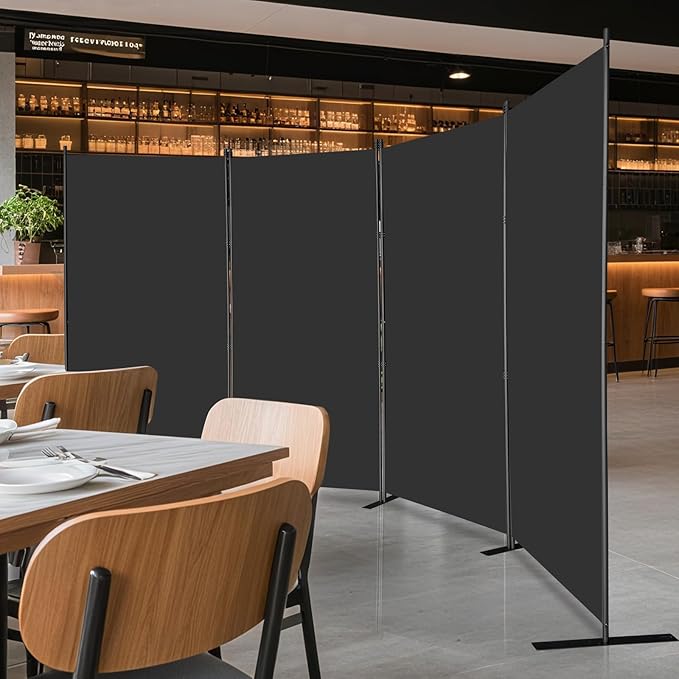 MAYOLIAH 4 Panel Room Divider 6ft Tall Freestanding Privacy Screen 136'' W Portable Office Partition w/Flat Base, Black