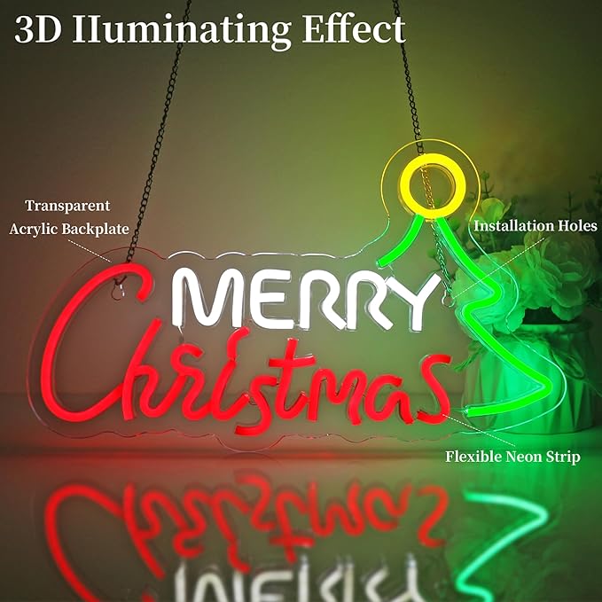 Merry Christmas Neon Sign for Wall Decor Led Neon Lights Christmas Light Up Signs for Birthday Party Club Gift