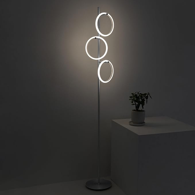 Brightech Saturn LED Tree Floor Lamp - Unique Design Matches Modern and Contemporary Decor - 3 Light Standing Pole Lamp- Tall Light for Living Room, Bedroom, and Office - Silver