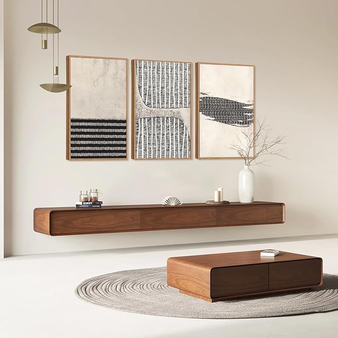 Large Abstract Black and Beige Framed Canvas Wall Art,Minimalist Dots Lines Wall Decor,Modern Geometric Shapes Artwork,Cozy Neutral Art Print for Living Room,Bedroom,Office,Home-24"x36"x3