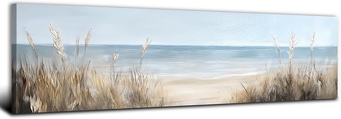 Large Abstract Beach Wall Art Costal Room Decor Sea Ocean Picture Nautical Canvas Prints Seascape Painting for Living Room Bathroom Nature Seaside Artwork Vintage Office Poster Decorations 14x48”