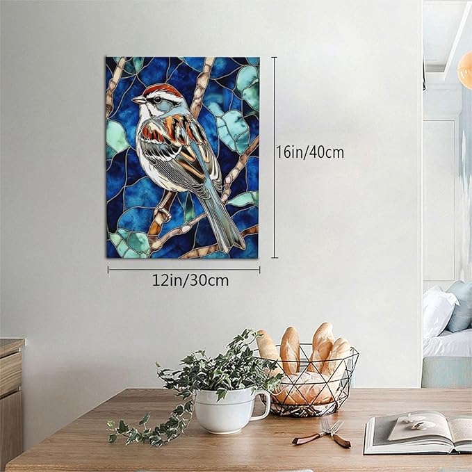 Bird Wall Art For Woman Cute Sparrow Nursery Canvas Wall Decor Vintage Aesthetic Pictures Paintings Prints Artwork Framed Decorations For Bathroom Bedroom Living Room Office Gifts 12" x 16"