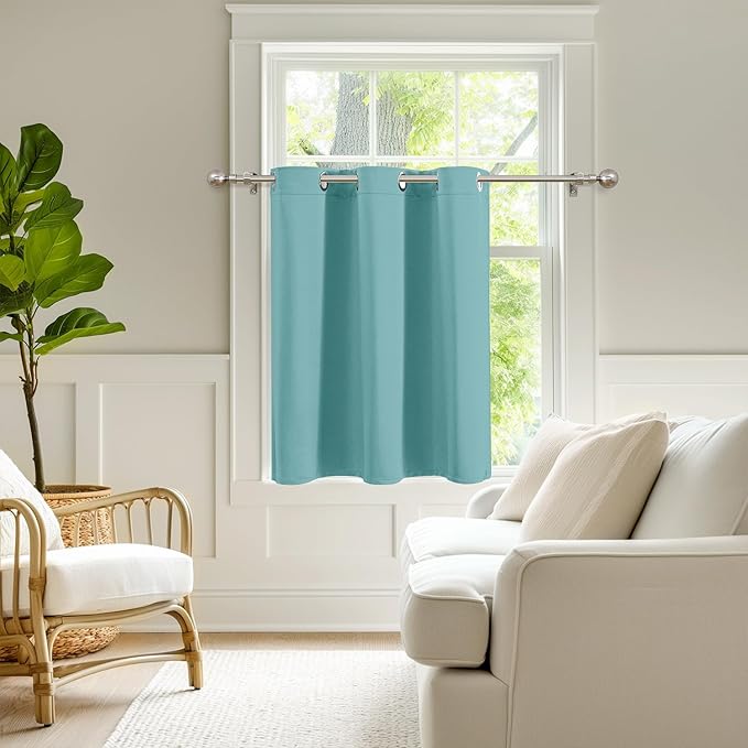 ChrisDowa Blackout Curtains 36 Inches Long for Living Room, Grommet Thermal Insulated Room Darkening Curtains for Bedroom (1 Panel Set, Aqua, 52 x 36 Inch)