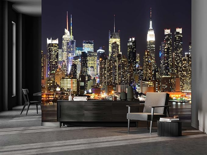 Cliouar-Wall Mural Wallpaper for Bedroom Living Room - Manhattan Night View New York City Photo 3D Mural 155" x 103" (Not Self-Adhesive)
