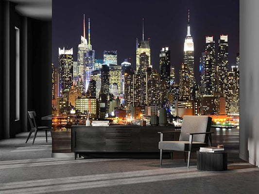 Cliouar-Wall Mural Wallpaper for Bedroom Living Room - Manhattan Night View New York City Photo 3D Mural 155" x 103" (Not Self-Adhesive)