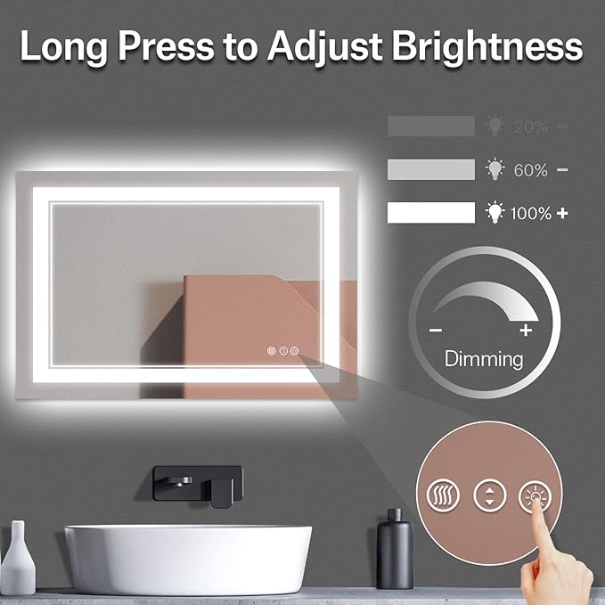 48x28 Inch LED Bathroom Mirror with Lights, Backlit and Front Lighted Bathroom Mirrors for Wall, Anti-Fog Dimmable, Memory, Shatterproof, LED Vanity Mirror for Bathroom