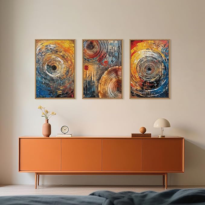 Aryroi Large Colorful Tree Ring Framed Canvas Wall Art,Modern Tree Stump Wall Decor,Abstract Wood Grain Artwork,Neutral Botanical Annual Ring Art Print for Living Room,Bedroom,Office- 24"x36"x3