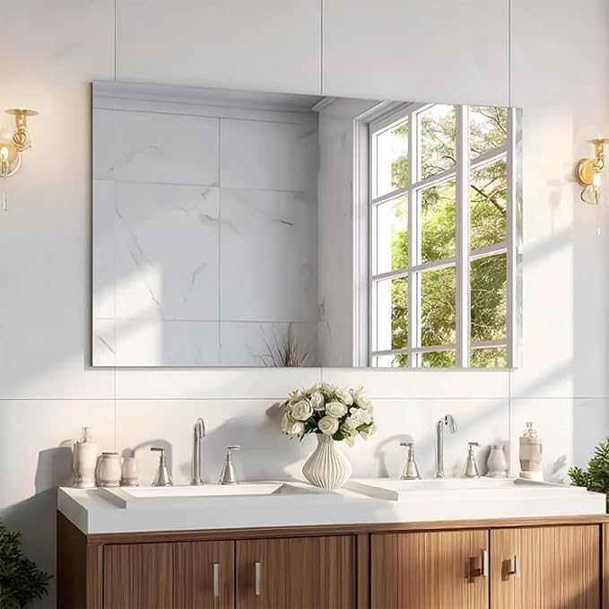 KOCUUY Large Frameless Mirror, 55x36 Inch Rectangle Bathroom Vanity Mirror for Over Sink, Upgraded Shatterproof Unframed Design for Bedroom, Living Room, Entryway