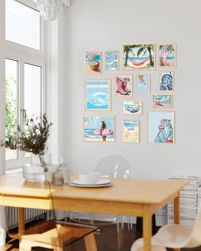 KBKBART Coastal Cowgirl Room Decor Aesthetic Set of 13, Coastal Granddaughter Prints For Wall Decorations, Preppy Cowgirl Wall Art, Blue Beach Room Posters For Teen Girls Bedroom Decorations (Unframed)
