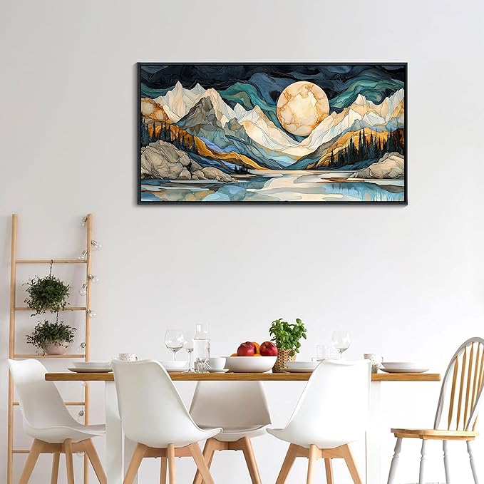 JEAWA Framed Canvas Wall Art - 20x40 Inchs Abstract Painting Decor, Textured Mountain Pictures as Gifts for Friends, Modern Art Prints for Bedroom Living Room Bathroom Home Decoration