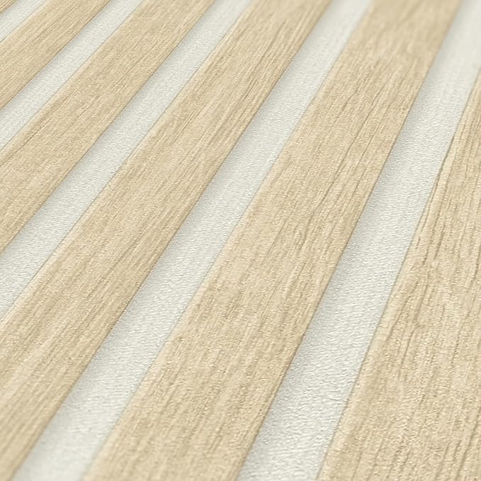 A.S. Création Wallpaper Wood Panels - Beige, White - Striped Wood Wallpaper 395.99in x 20.87in Made in Germany - 391097
