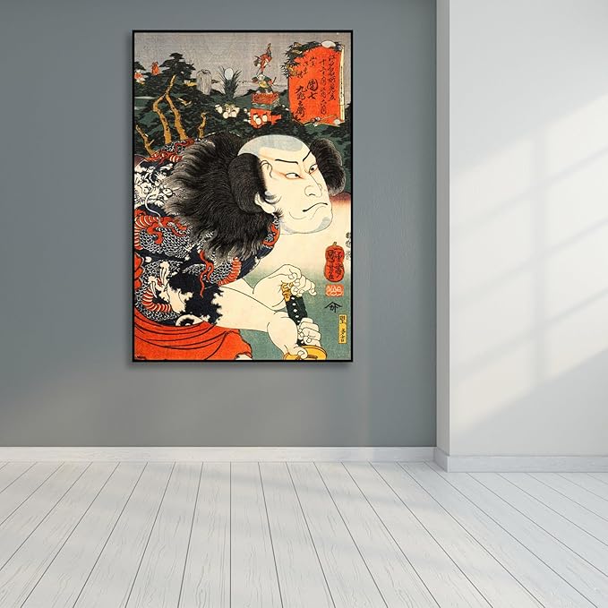 OKRA Utagawa Kuniyoshi Canvas Wall Art Kabuki Actor Nakamura Poses Poster Japanese Ukiyo-E Woodcut Art Animal Nature Landscape Poster Japanese Classic Wall Decor Unframed 16×24in/40×60cm
