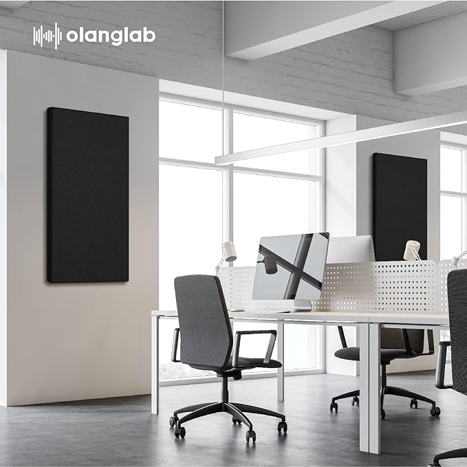 Olanglab Sound Absorbing Acoustic Wall Panels 2 Pack, 2'' 24''x48'' Fiberglass Sound Dampening Panels, Large Fabric Wrapped Sound Proof Panels for Walls (Black)