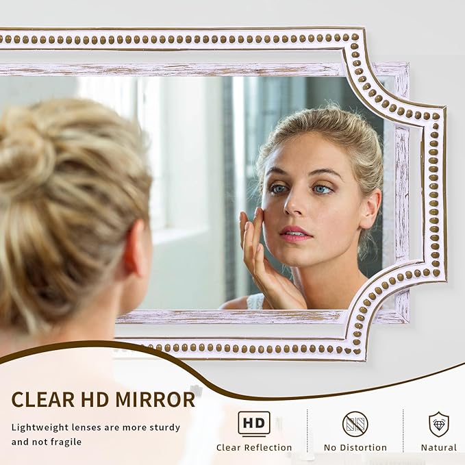 24" X 47" Wooden Farmhouse Large Wall Mirror, Rustic Art Decorative Full Length Mirrors for Living Room, Bedroom, Bathroom, Entryway - Hang Horizontally or Vertically