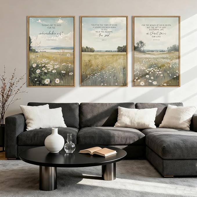 Anyzal Christian Jesus Wall Art Large Bible Artwork Scripture Wildflower Wall Decor for Living Room Bedroom Dining Room 24x36 Inch Set of 3