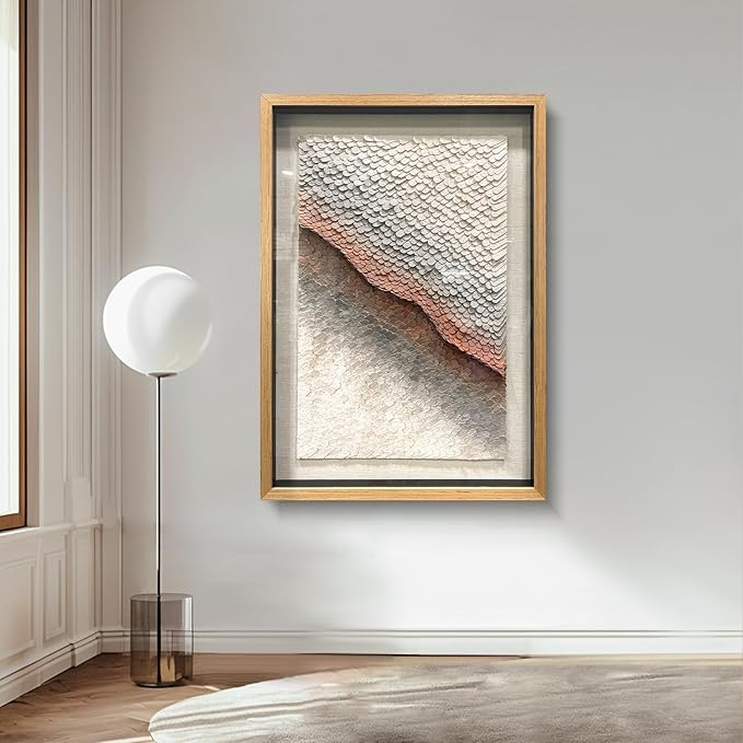 BrightA 3D Leather White Wall Art Abstract Wall Art Framed Artwork for Walls Frame Large Artwork for Living Room Office 31.5"x47.2"