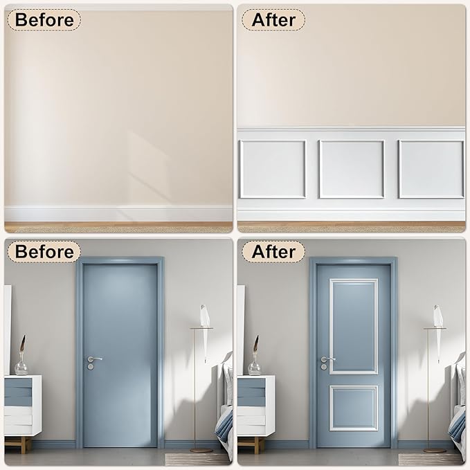 2 Set of 16" x 16" and 16" x 24" Pre-Cut Accent Wall Molding Trim Kit, Peel and Stick Premade Wainscoting Panels for Interior Decoration, Ready to Assemble Chair Rail Moulding