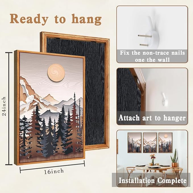 Anyzal Large Mountain Wall Art Pine Tree Forest Wall Decor Modern Abstract Mountain Range Painting Set of 3 for Living Room Bedroom Office 16x24 Inch