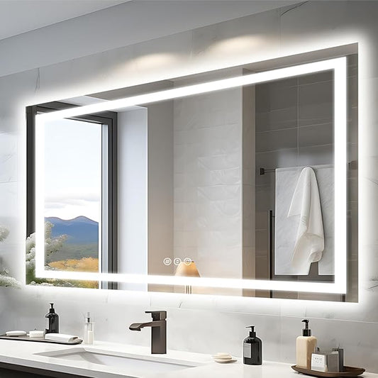 57"x36" Light Mirror for Bathroom (Front and Backlit), Anti-Fog Bathroom Vanity Mirror, Stepless Dimmable Lighted Mirror, Tempered Glass, Memory (Horizontal/Vertical)
