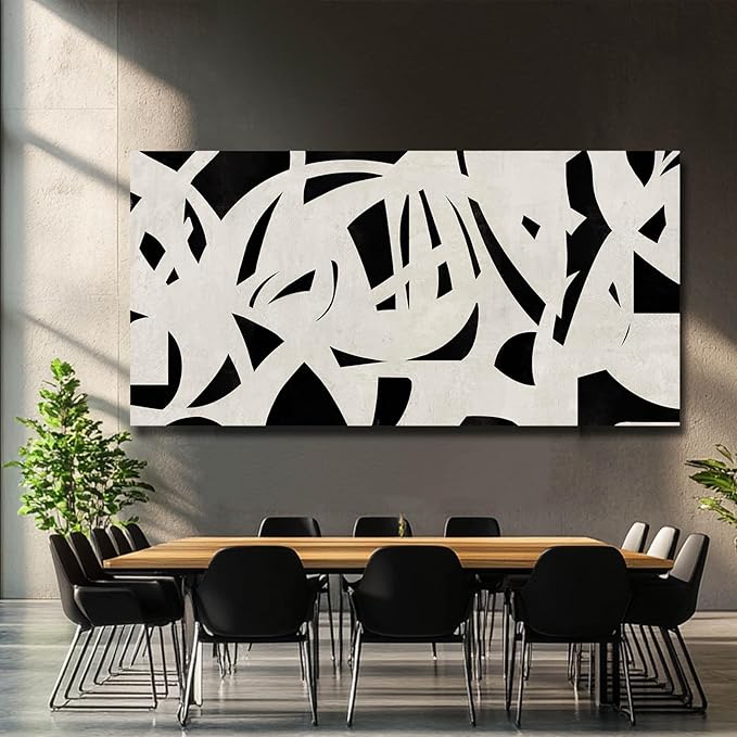 Black and White Abstract Wall Art Mid Century Wall Decor Geometric Art Posters Large Framed Wall Prints for Living Room Bedroom 29x58 Inch