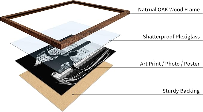 Poster Master Vintage Photograph Poster - Retro Minimalist Print - Girl In The Open Window, Black & White, Simple - Gift for Artist, Friend - Wall Decor for Living Room, Dorm, 11x14 Brown Framed